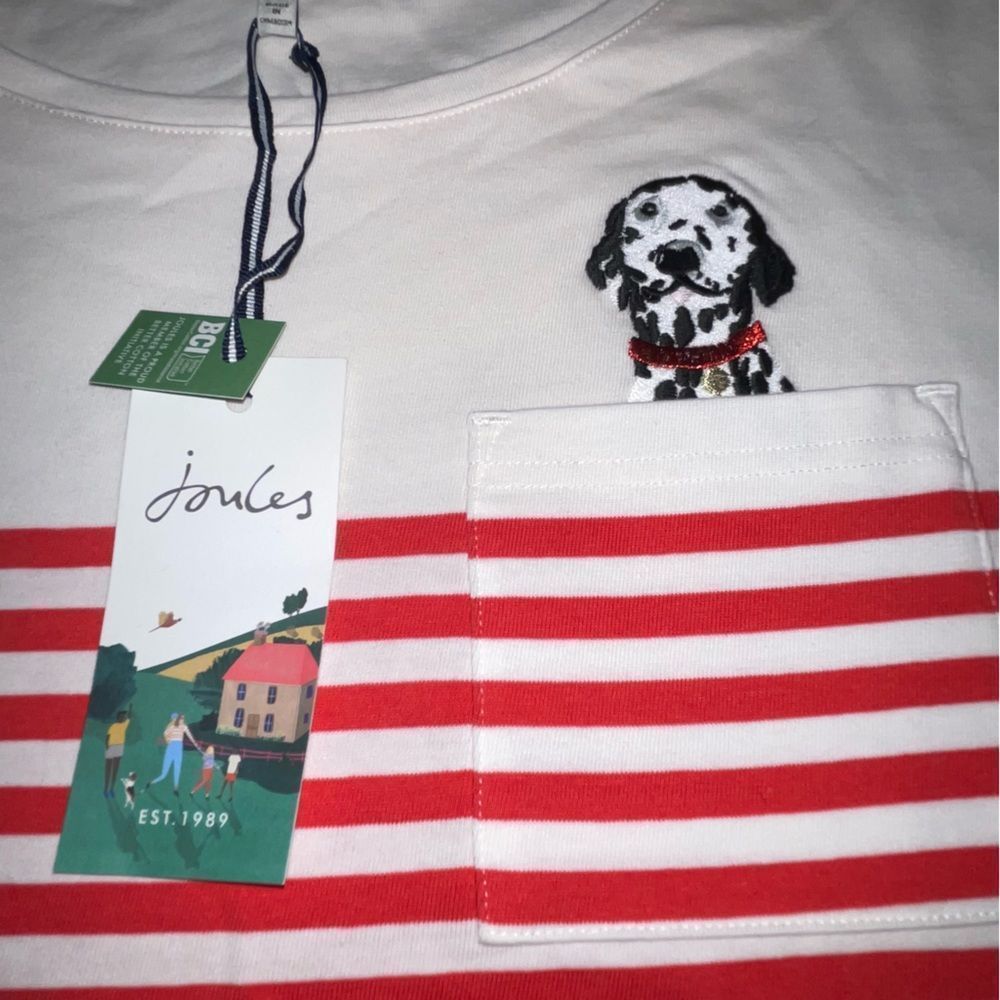 NEW Joules Women thick Top long sleeve shirt white red striped dog blouse size 8 - Picture 11 of 15